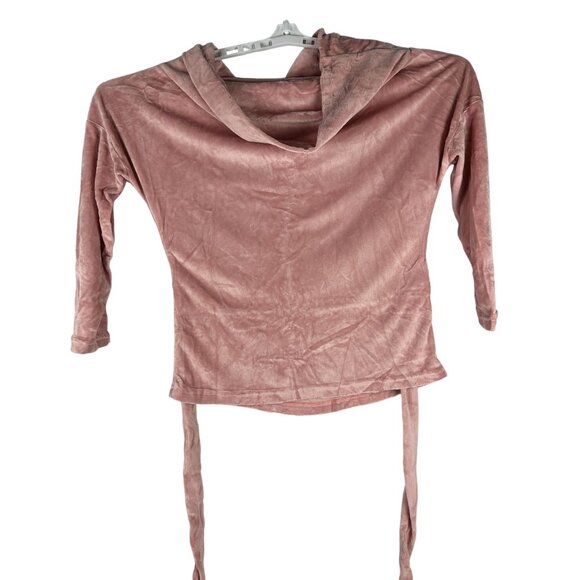 Womens Velvet-Like Cowl Neck Top & Pants Pajama Set Small Pink - Picture 2 of 9